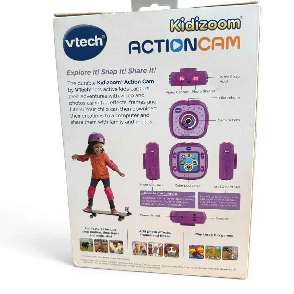 New VTech Kidizoom Action Cam Purple Kids Digital Video Camera Kit